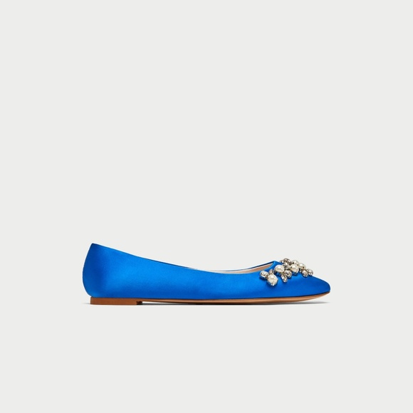 Zara Bejewelled Blue Satin Ballerinas US 6 EU 37 NWT - Picture 3 of 5